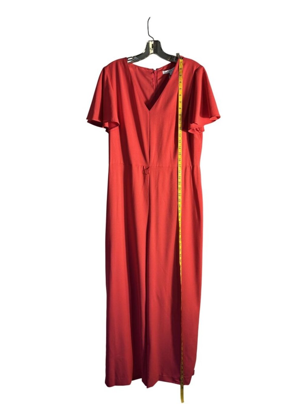 Preston & York Jumpsuit Red Hue (Lipstick) Flutter Sleeves Tie Waist & V-Neck - Picture 6 of 16